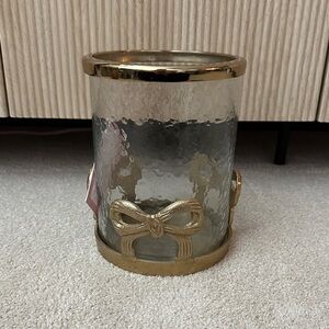Brass Bow Glass Hurricane Vase/Jar by Cupcakes & Cashmere - Brand New